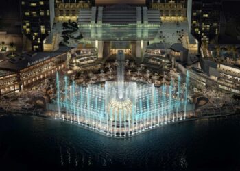 The Al Maryah Waterfront, Abu Dhabi's next destination, will feature a 30m tall sphere and 1000 AI-powered water jets