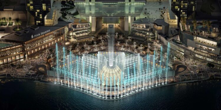 The Al Maryah Waterfront, Abu Dhabi's next destination, will feature a 30m tall sphere and 1000 AI-powered water jets